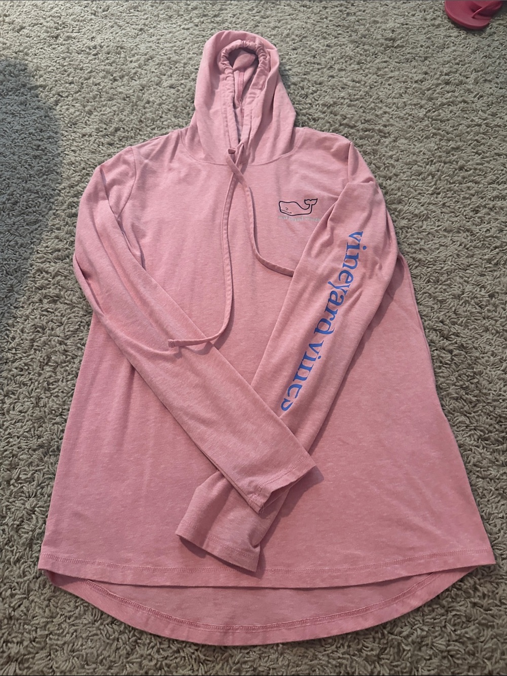 Vineyard Vines Pink Long-Sleeve Hoodie with Blue Sleeve Script